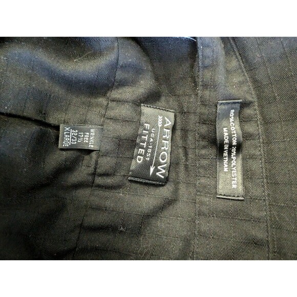 Arrow Black Fitted Wrinkle Free Button Up Shirt 17.5 32/33 XL Lightweight Soft - Picture 7 of 8